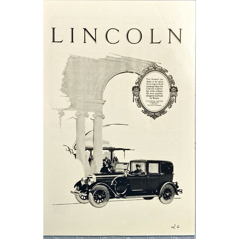 Lincoln Motorcar "Lincoln Cabriolet-designed & built by Brunn" Vtg Print Ad 1926